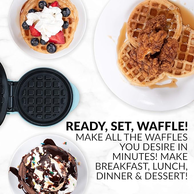 Nostalgia MyMini Personal Electric Waffle Maker, 5-Inch Cooking Surface, Waffle Iron for Hash Browns, French Toast, Grilled Cheese, Quesadilla, Brownies, Cookies, Aqua
