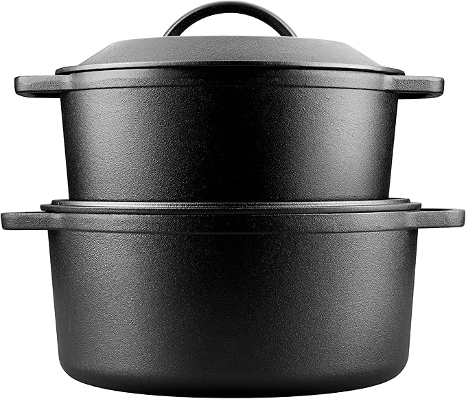 VORRINGARD Pre-Seasoned Cast Iron Dutch Oven with Lid, Round and Dual Handles, for Stovetop, Camping, Grill, Induction, Electric, Black, 3 qt