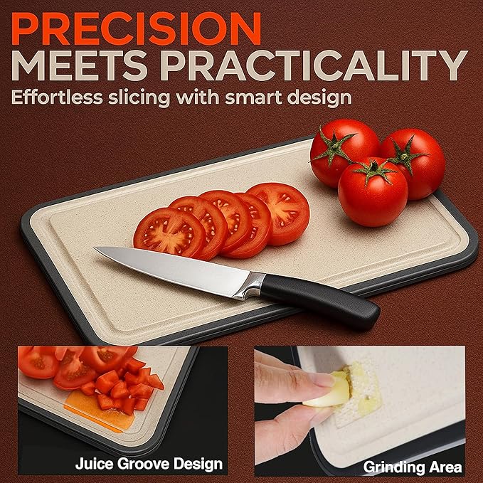 Titanium Cutting Board for Kitchen, 2-in-1 Double Sided with Titanium Alloy & Wheat Straw PP, Includes Avocado Slicer & Handle for RV and Camping (16x11 Inches, Random Color)