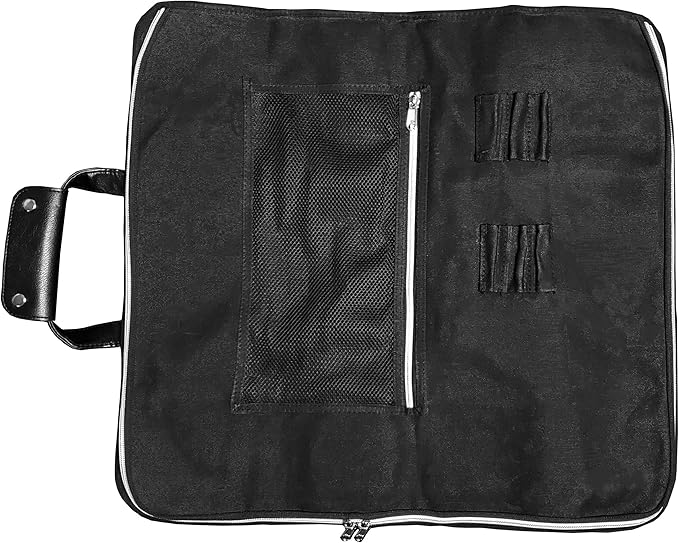 Ergo Chef Heavy Duty Waxed Canvas 10 Pocket Chef Knife Roll Bag Knife Case with Mesh Tool Pocket (Black) Durable Knife Case with Handle, Removable Shoulder Strap & Large Zippered Mesh Pocket