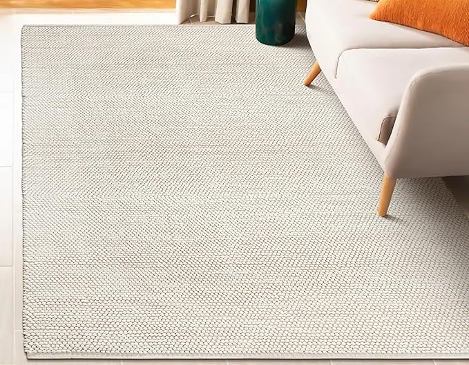 Savi Home Handwoven Wool Cotton Blend Area Rug 5x8', Textured Popcorn Braided Ivory Rug, Soft Thick Farmhouse Contemporary Living Room Carpet, Neutral Modern Decorative Floor Rug