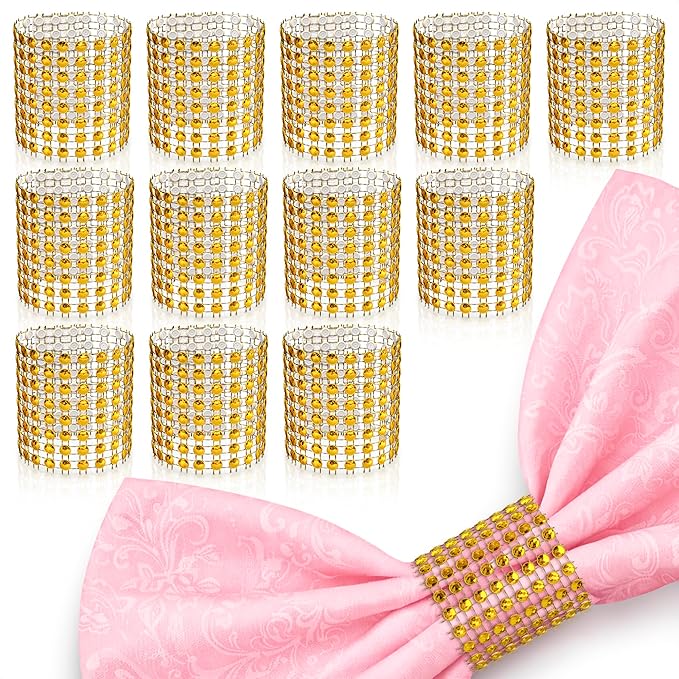 Set of 100 Gold Napkin Rings – Rhinestone Napkin Ring Holders for Weddings, Parties, Fall Events & Table Decorations for Dinner Parties | Durable & Reusable, Great as Elegant Kitchen Gifts for Hosts