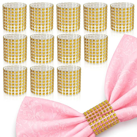 Set of 100 Gold Napkin Rings – Rhinestone Napkin Ring Holders for Weddings, Parties, Fall Events & Table Decorations for Dinner Parties | Durable & Reusable, Great as Elegant Kitchen Gifts for Hosts
