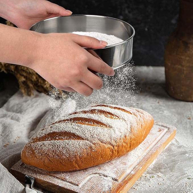 Supkiir Stainless Steel Flour Sifter, 6-Inch, 8-Inch Sieve Fine Mesh Strainer Round Sifting Pan for Baking Straining Powdering Bread Dough Cake Fondant Icing