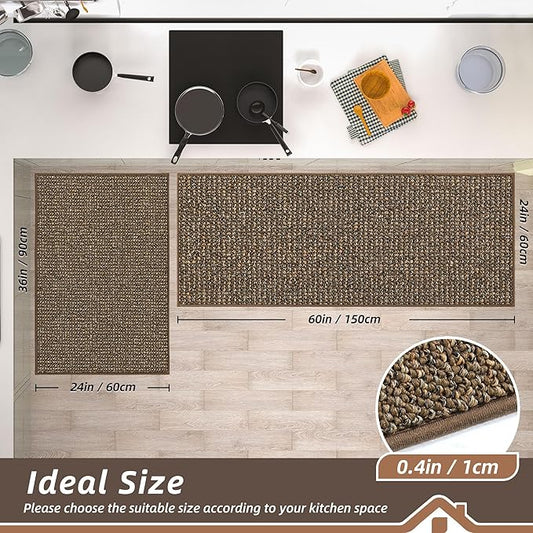 BEQHAUSE Kitchen Rugs and Mats 2PCS, Non-Slip Kitchen Mats for Floor, Absorbent and Stain Resistant Kitchen Runner, Machine Washable Rugs for Kitchen, Laundry & Sink, 24"x36"+24"x60", Brown