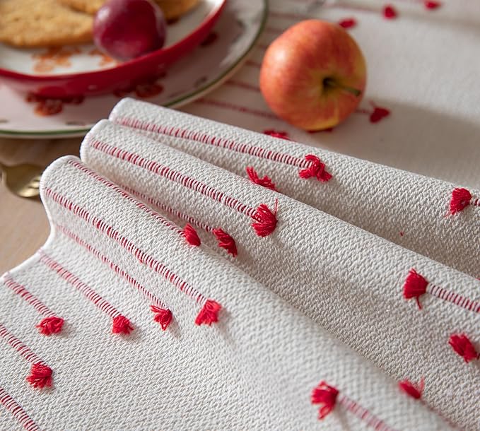 Valentines Table Runner 13 x 72 Inch Long Natural Cotton Woven Runner with Tassels for Home Dining Valentine's Day Decorations, for Modern Farmhouse Holiday Boho Red Table Runner