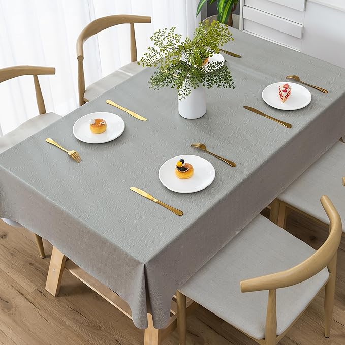 Rectangle Table Cloth,100% Waterproof Tablecloth Oil Proof Spill Proof Vinyl Table Cloth, Wipe Clean Plastic Table Cover for Dining, Camping, Indoor and Outdoor 54" x 84",Grey