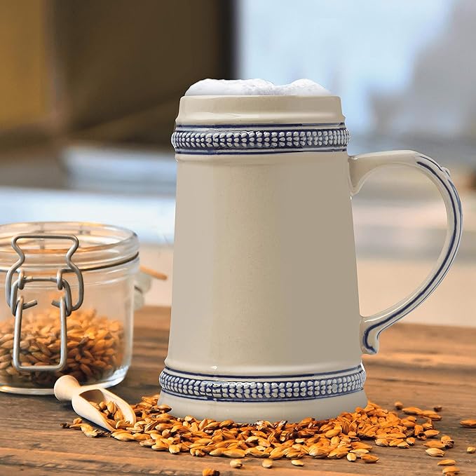 DISCOUNT PROMOS Ceramic German Beer Steins 18.5 oz. Set of 6, Bulk Pack - Restaurant Barware, Great for Oktoberfest, Wedding, Party, Birthday, Events - Blue