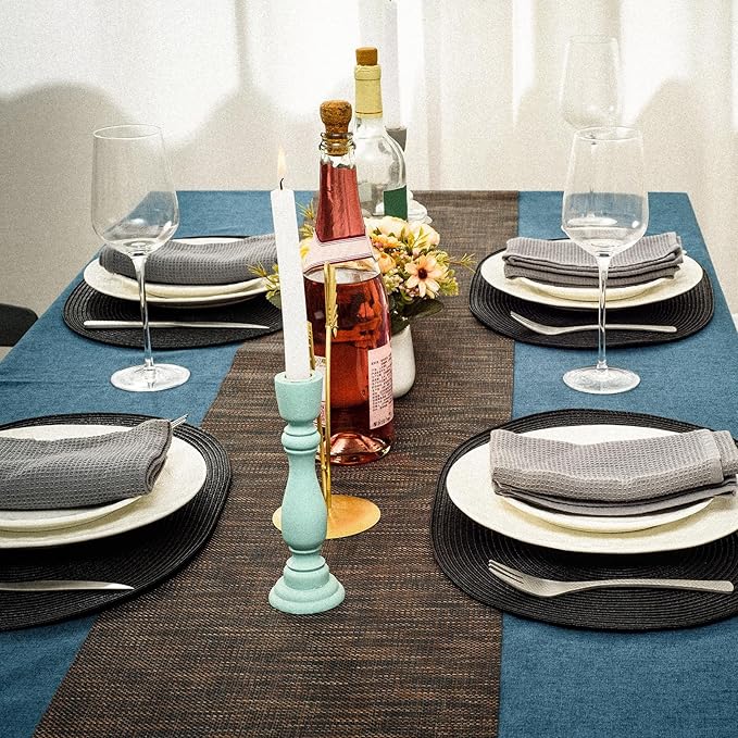 AHHFSMEI Placemats Set of 8 for Dining Table Washable Woven Non-Slip 18x12 inches Placemat Heat-Resistant Durable Table Mats for Dining Table Easy to Clean (Black, 8)