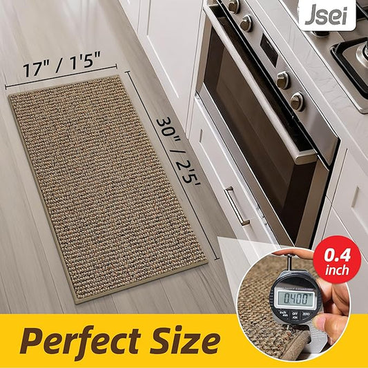 JSEI Kitchen Rugs, 17''x30'' Non-Slip Kitchen Mats for Floor, Machine Washable Absorbent and Stain Resistant Kitchen Runner, Carpet Mats with TPR Backing for Kitchen, Taupe