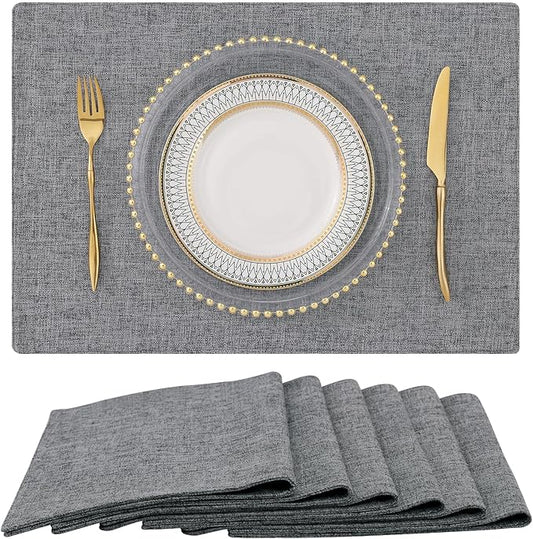 homing Cotton Linen Placemats Set of 6, Cloth Washable Farmhouse Dining Table Mats for Indoors & Outdoors, Easy to Clean, Dark Grey, 13 x 19 Inch