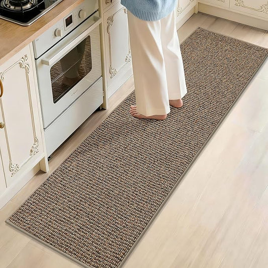 JSEI Kitchen Runner Rugs, 17''x71'' Non-Slip Kitchen Mats for Floor, Machine Washable Absorbent and Stain Resistant Kitchen Rug, Carpet Mats with TPR Backing for Kitchen, Taupe