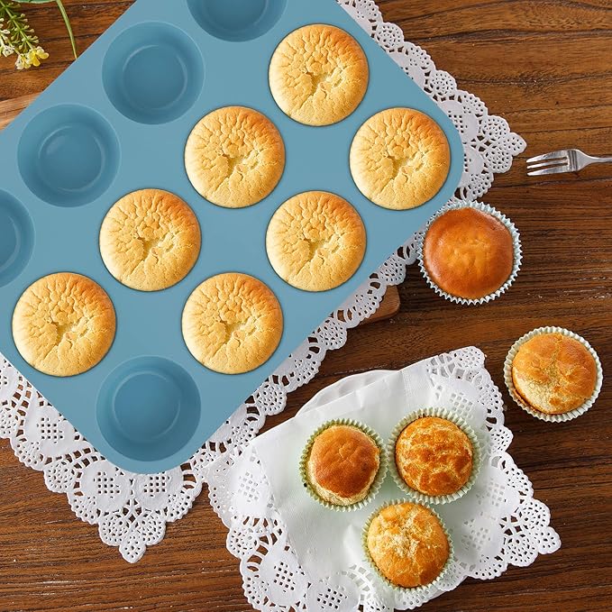 Economical 7in1 Nonstick Silicone Baking Cake Pan Cookie Sheet Molds Tray, Heat Resistant Bakeware Tools for Muffin Loaf Bread Pizza Cupcake