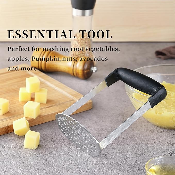 Potato Masher, LCCOWO Stainless Steel Potatoes Masher Kitchen Tool, Mashed Potatos Masher with PP Handle, Great for Potato, Guacamole, Fruits, Avocado, Bean and More, Dishwasher Safe