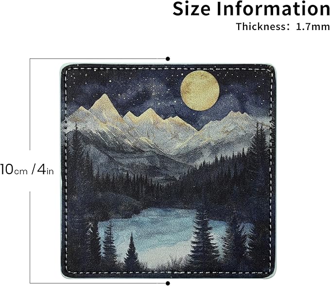 Marble Coasters Square Leather Drinks Coaster Set with Holder for Coffee Table Bar Home Decor 4 Inches Set of 6 (Forest Night, One Size)