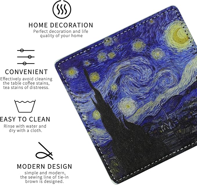 Artistic Coasters Square Leather Drinks Coaster Set with Holder for Coffee Table Bar Home Decor 4 Inches Set of 6