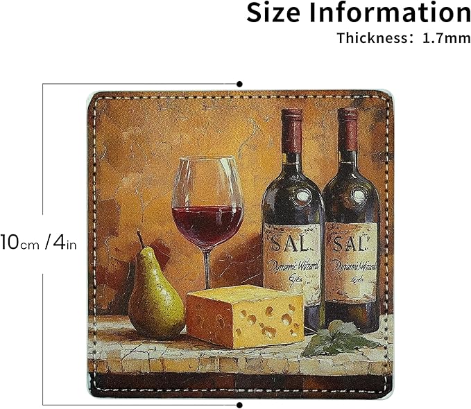 Marble Coasters Square Leather Drinks Coaster Set with Holder for Coffee Table Bar Home Decor 4 Inches Set of 6 (Vintage Wine, One Size)
