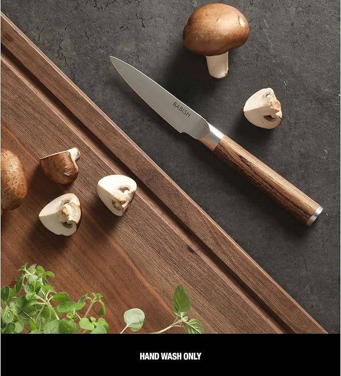 Babish German 1.4116 Stainless Steel Paring Knife with Dark Pakka Wood Handle – 3.5-Inch Precision Kitchen Knife for Peeling, Trimming & Prep Work, Full-Tang Blade