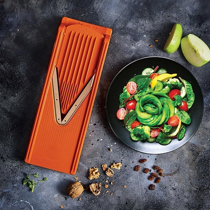 Börner Mandoline Slicer V3 (Basic Set) • V-Slicer for Vegetables & Fruits • Adjustable Kitchen Slicer • 3 Thickness Settings • With Rubber Feet & Stainless Steel V-Blade • Color: Orange