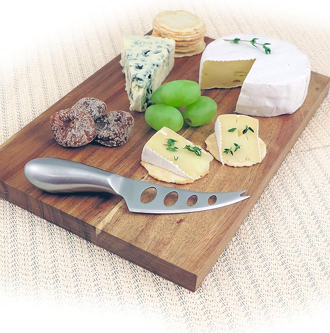Swissmar Mini Acacia Cheese Board Set – Compact 2-Piece Serving Board with Built-In Magnetic Knife Storage – Durable & Water-Resistant – Perfect for Kitchen Collection – 11” x 7.25”