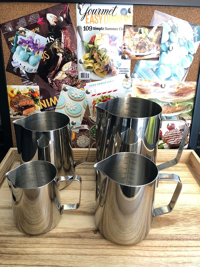 50oz Milk Frothing Pitcher Stainless Steel Cup Double Measurement Scales Perfect for Latte Art,Espresso Maker,Cappuccino Maker-18/8 Stainless Steel Milk Frother Steaming Pitcher