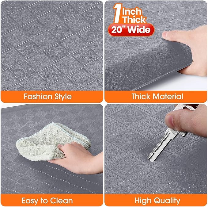 StepRite 1” Thick Kitchen Mats for Floor, Anti Fatigue Kitchen Rugs, Non-Slip,Heavy Duty Waterproof Kitchen Rug, Standing Desk Mat, Gifts for Friends, Family, Home, Kitchen, Office (32" x 20", Grey)