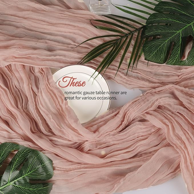 12 Pcs Dusty Pink Cheesecloth Table Runner 10Ft, Gauze Table Runners 21.5 x 120 inch,Semi Sheer Cheese Cloth Fabric Runner Bulk for Wedding,Party,Baby Shower,Bridal Shower