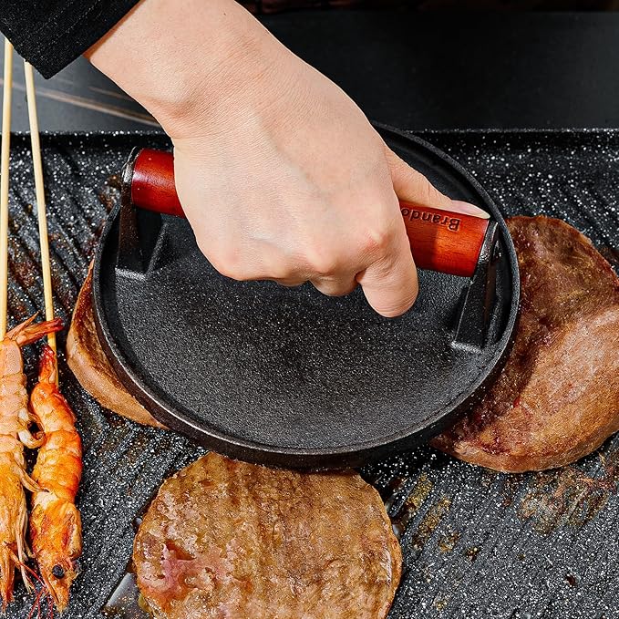 Brandon-super Smash Burger Press Two-Piece Set - Impurity-Free Cast Iron Meat Bacon Griddle Hamburger Smasher Tool