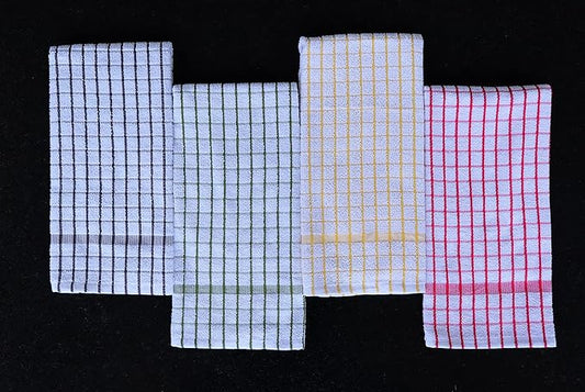 AMOUR INFINI Kitchen Towels Set of 4 - Highly Absorbent, Super Soft Terry Cotton 20x28 Inch Dish Towels with Hanging Loop - Hand & Tea Towels for Cleaning & Drying Dishes (Ass- Charcoal)