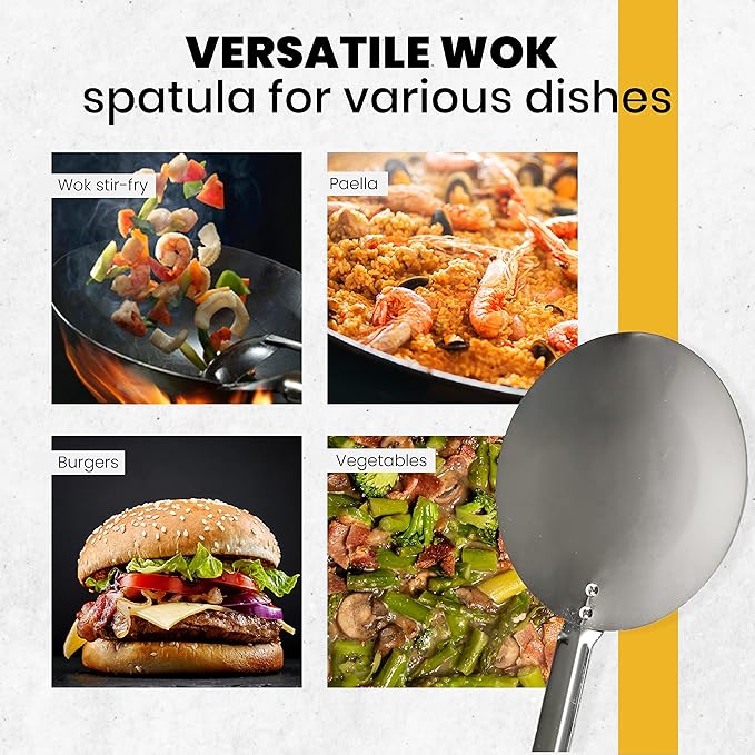 Machika Wooden Handle Skimmer | Wok & Rice Spatula | Stainless Steel | 31 inches