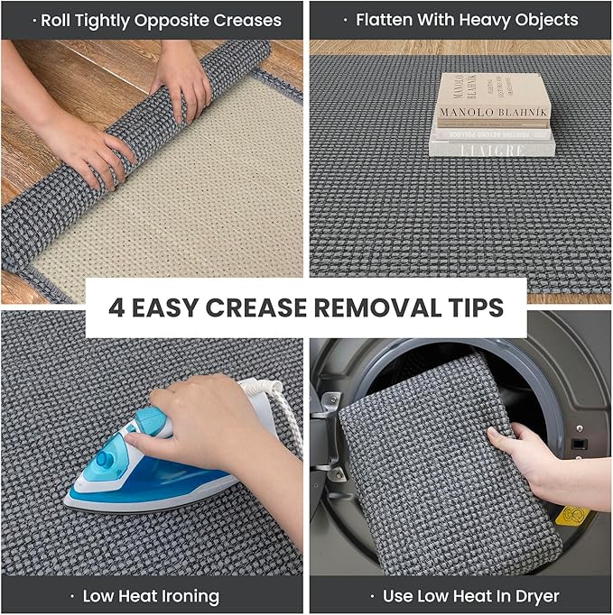IOHOUZE Washable Runner Rug 3x12 Non Slip Rubber Backed Extra Long Hallway Runner Entryway Runner Indoor, Kitchen Rugs Woven Cotton Floor Carpet for Hall Entrance Stair, Dark Grey