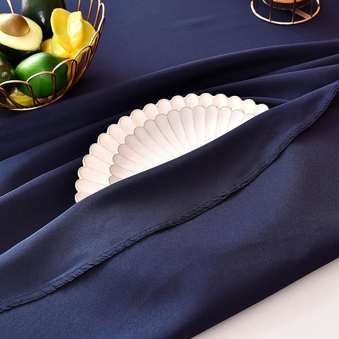MEANMOY Navy Blue 210 GSM Water & Stain Resistant Round Tablecloth for Circle Table - Solid 60 Inch Table Cloth Cover in Wrinkle Free Durable Washable Polyester Fabric for Wedding, Party, Banquet