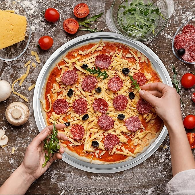 MUXHEL 6 Pack Deep Dish Pizza Pan 10 Inch Stainless Steel Pizza Pan for Oven, Non-Stick Pizza Tray Pizza Baking Sheet Pizza Plates Pie Pan for Pie, Cookie, Dishwasher Safe