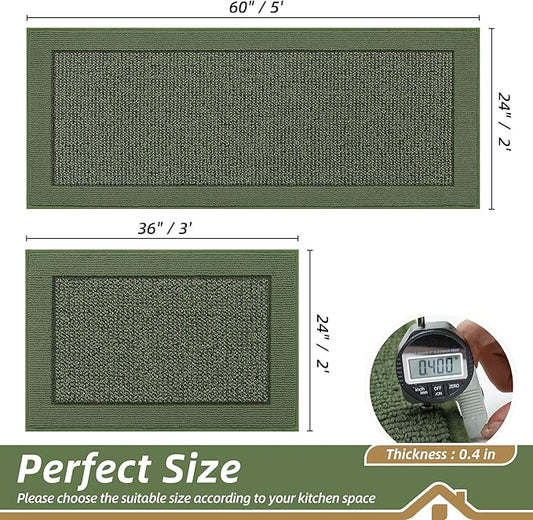 BEQHAUSE Kitchen Rugs and Mats Set of 2 Non-Slip Kitchen Mats for Floor, Absorbent and Stain Resistant Kitchen Runner, Machine Washable Rugs for Kitchen, Laundry & Sink, 24"x36"+24"x60", Green