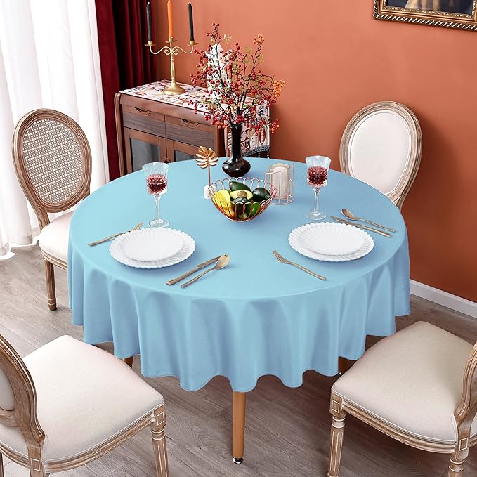 MEANMOY Baby Blue 210 GSM Water & Stain Resistant Round Tablecloth for Circle Table Solid Small 48 Inch Table Cloth Cover in Wrinkle Free Durable Washable Polyester Fabric for Wedding, Party, Banquet