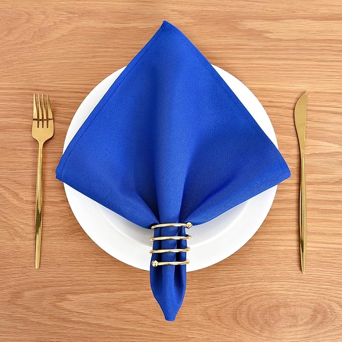 Wolkemer Set of 4 Royal Blue Cloth Napkins 17 x 17 Inches Solid Washable Polyester Dinner Napkins with Hemmed Edges for Dinners Parties Weddings Banquets Events Table Decoration