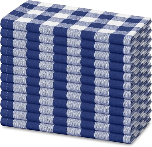 Blue Needles Gingham Buffalo Plaid Cloth Napkins 100% Cotton Set of 12 Dinner Table Napkins 18x18 inch Soft, Reusable, Washable Perfect for Wedding Parties & Everyday Use - Blue and White