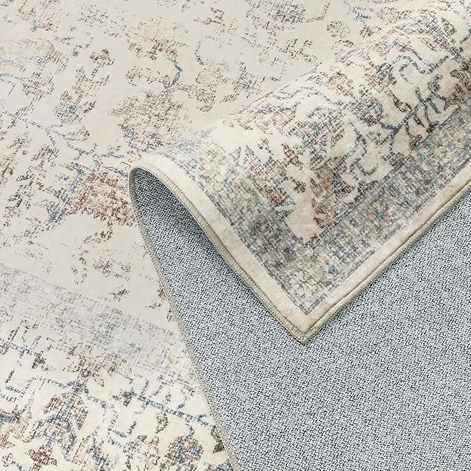 Taupe Area Rug 5x7 Machine Washable Vintage Living Room Distressed Non Slip Carpet Traditional Indoor Bedroom Retro Floral Accent Throw Large Rug for Office Kitchen Bathroom Dining Room
