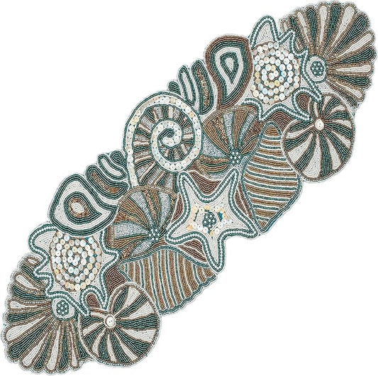 Elegant Dining Table Runner - Handmade Beaded & Polyester Table Runner - 13x36 Stain-Resistant Floral Accent for Dining Table, Wedding, Party, Holiday Décor (Green Brown White) - ALPHA Living HOME