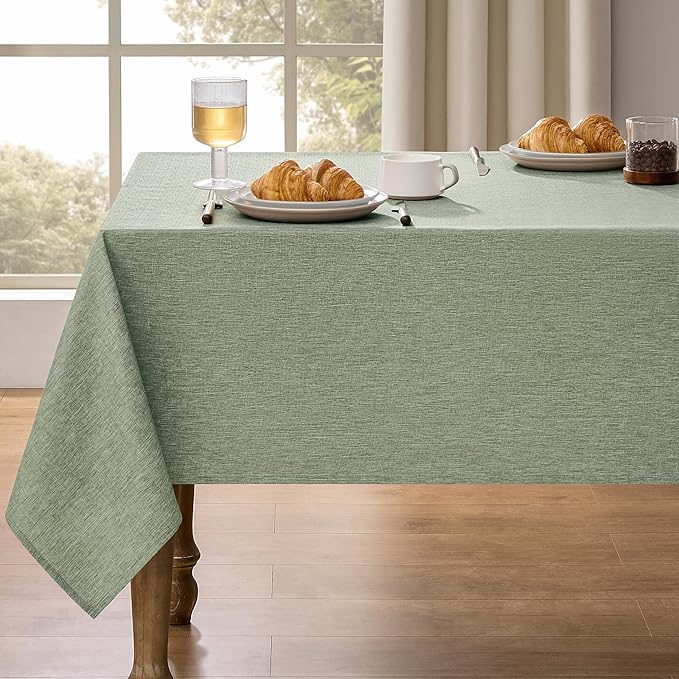 Faux Linen Extra Long Rust Table Cloth Cover for Dining Rectangle Table, Decorative Farmhouse Waterproof Tablecloth for Party,Wedding& Camping(Oblong,60 x 120 Inch (10-12 Seats), Sage Green)