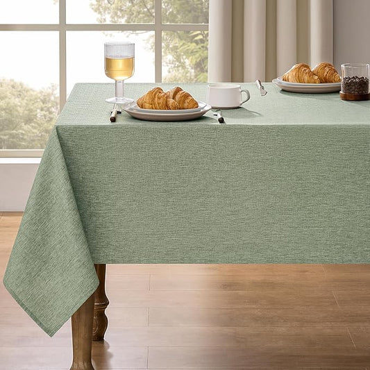 Faux Linen Farmhouse Table Cloth 60"x104" for 6 ft Rectangle Table, Sage Green Waterproof Outdoor Washable Cloth Tablecloth for Rectangular Dining Room Kitchen Outdoor Party Restaurant Decor