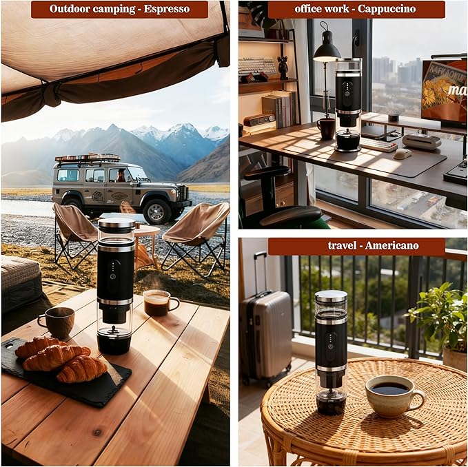 Caalio Portable Espresso Maker with Heating & Milk Frothing Cup, Coffee Maker, 3-in-1 Compatible with Ground Coffee and Dual Capsule Formats,Type-C Rechargeable Battery, Leak-Proof & Durable Design