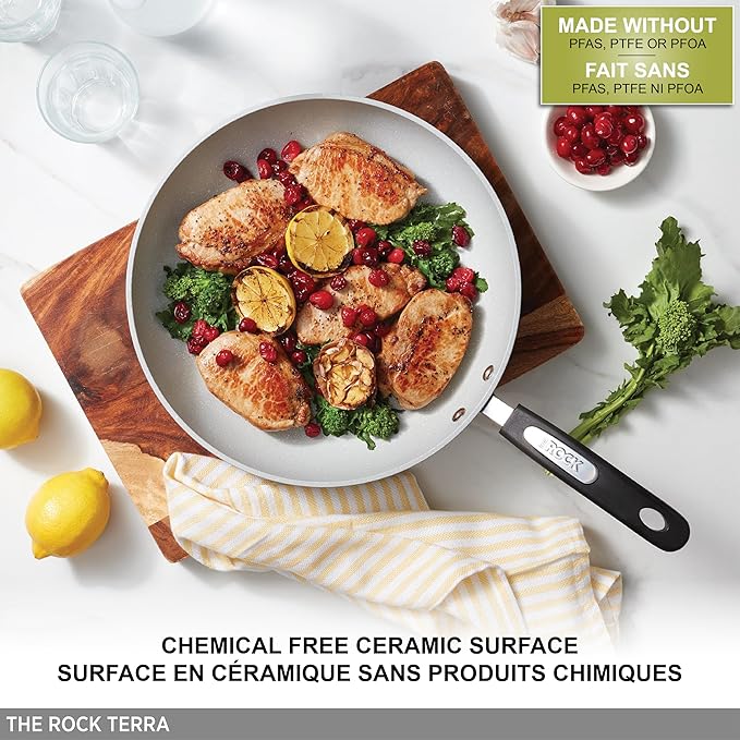Starfrit The Rock TERRA 28cm (11'') Ceramic Non-Stick Fry Pan - Thick Aluminium Base - PFAS Free - Easy to Clean - Grey
