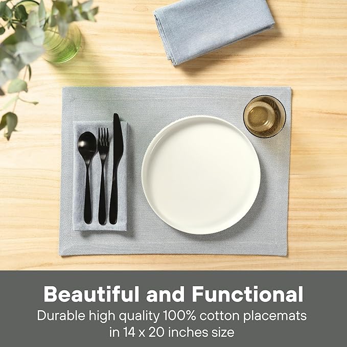 MEEMA Table Cloth Placemats Set of 4 | Washable Kitchen Mat with Pocket | Upcycled, Denim & Durable Cotton Fabric Table Mats for Home and Kitchen Decor| 14 x 20 in