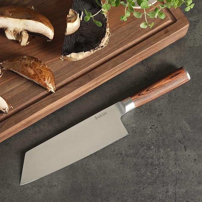 Babish 7.5-Inch Clef Knife – High-Carbon 1.4116 German Steel Kitchen Knife with Dark Pakka Wood Handle, Chef & Cleaver Hybrid for Chopping, Slicing & Prep, Full-Tang, Razor Sharp, Ergonomic Design