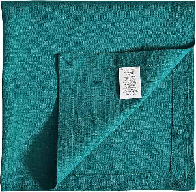 FINGERCRAFT Dinner Cloth Napkins, Cotton Linen Blend Mitered Corner Napkins Cloth 12 Pack Natural Premium Quality for Every Day Use, Parties, Easter, Thanksgiving, Weddings, 18x18 inch Teal Green
