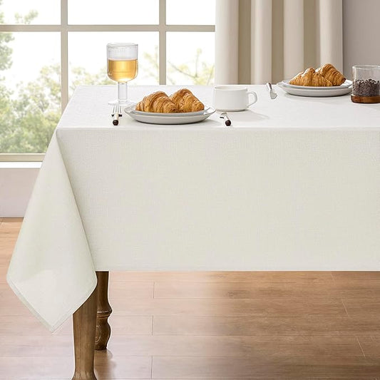 Faux Linen Waterproof Tablecloth,Ivory,84" x 60" (Rectangular)