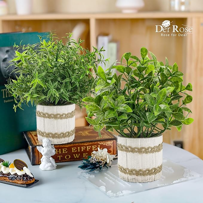 Der Rose 4 Pack Small Fake Plants Indoor Mini Artificial Plants for Home Office Farmhouse Decor Bathroom Bedroom Kitchen Desk Decor