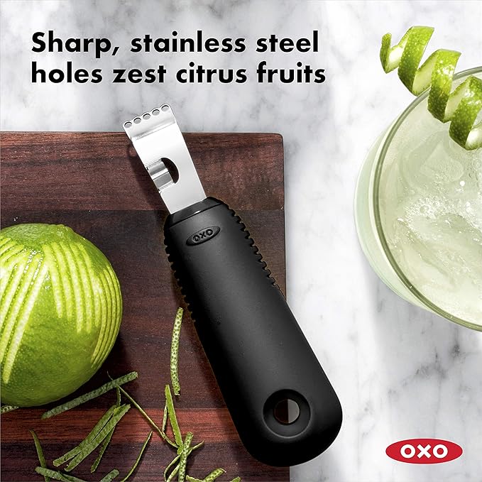 OXO Good Grips Citrus Zester With Channel Knife & 11244200 Good Grips Citrus Peeler, Black
