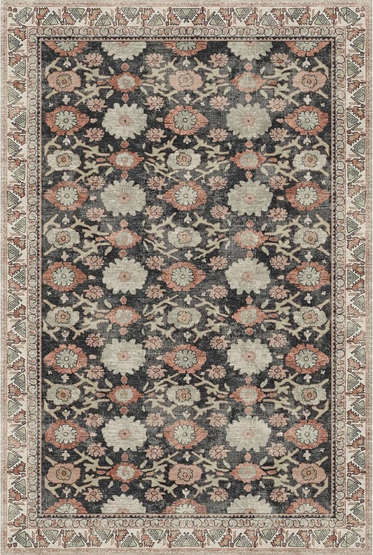 Kuden 3x5 Small Rug, Machine Washable, Non-Slip Backing, Vintage Style, Soft, Low Pile, Area Rugs for Entryway Kitchen Indoor Entrance
